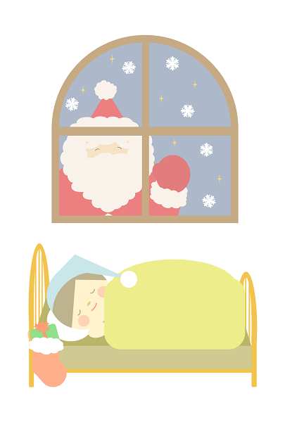 サンタクロースと寝ている子供